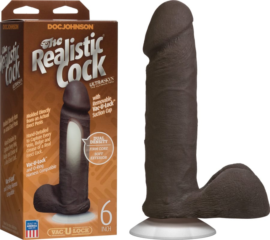 Doc Johnson The Realistic Cock UltraSkyn | Dildo brun foncé | 16 cm