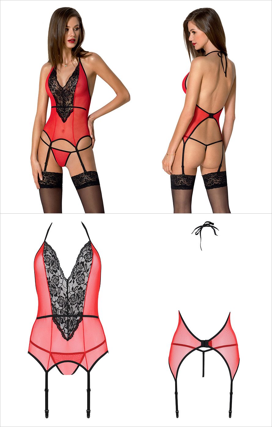 Passion Peonia | Corset et String en dentelle et voile transparents