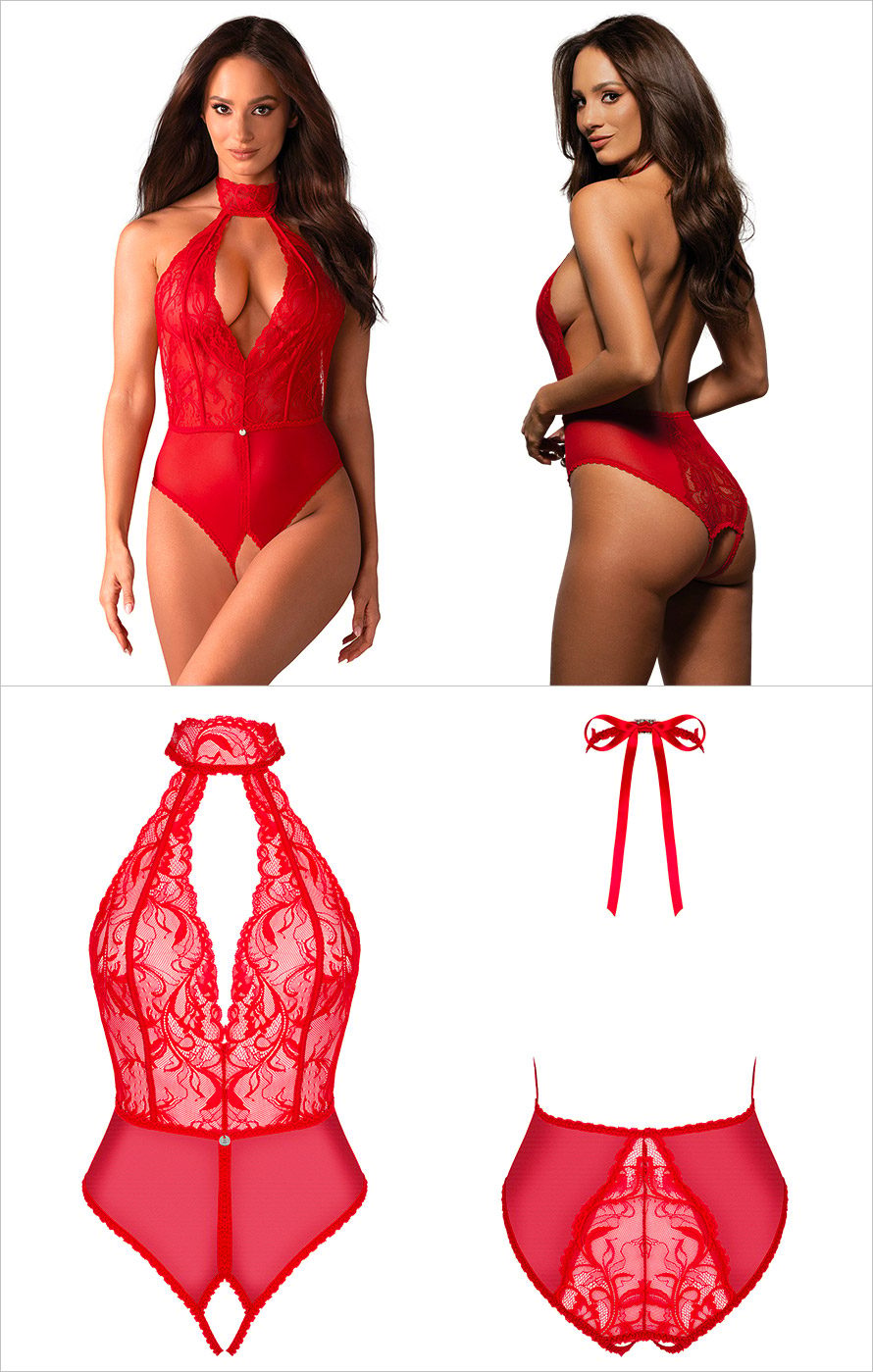 Obsessive Dagmarie | Teddy ouvert en dentelle rouge hyper sexy