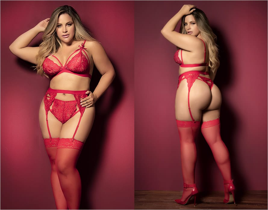 Mapalé 8221 | Romantisches 3-teiliges Set | Roter Spitze hergestellt