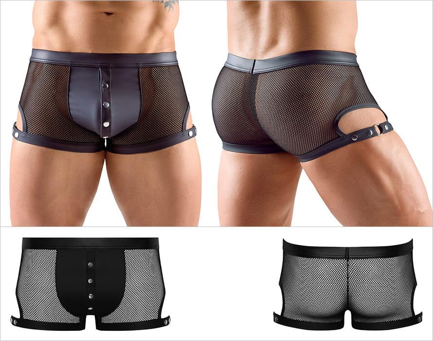 Svenjoyment | Boxershorts für Männer aus schwarzem Netz mit Wetlook-Tasche