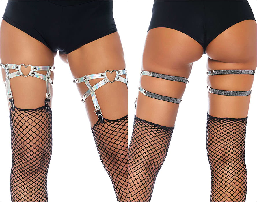 Leg Avenue 2168 Hearts | Jarretières argent irisé avec cœurs