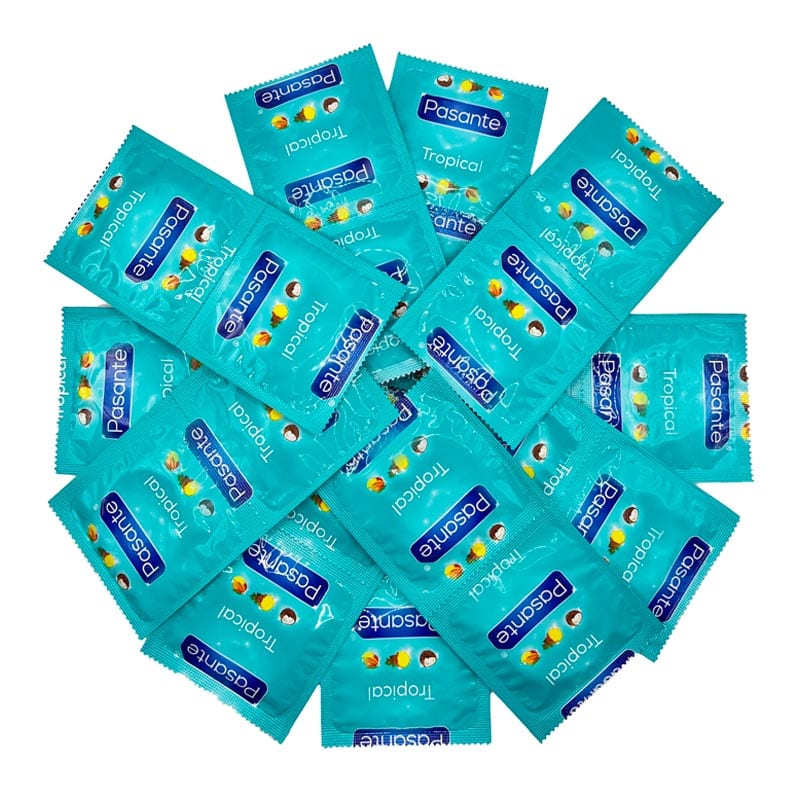 Pasante Tropical | Emballage de 144 préservatifs colorés et aromatisés