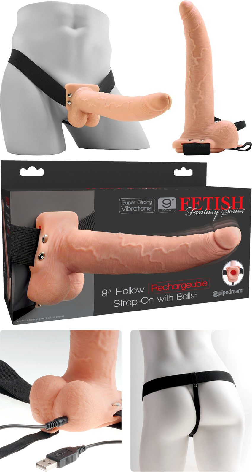 Fetish Fantasy | Harness mit hohlem, vibrierendem Dildo