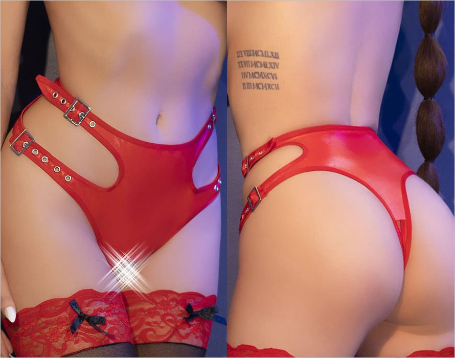 Chilirose 4656 | Culotte ajustable ouverte en cuir écologique rouge