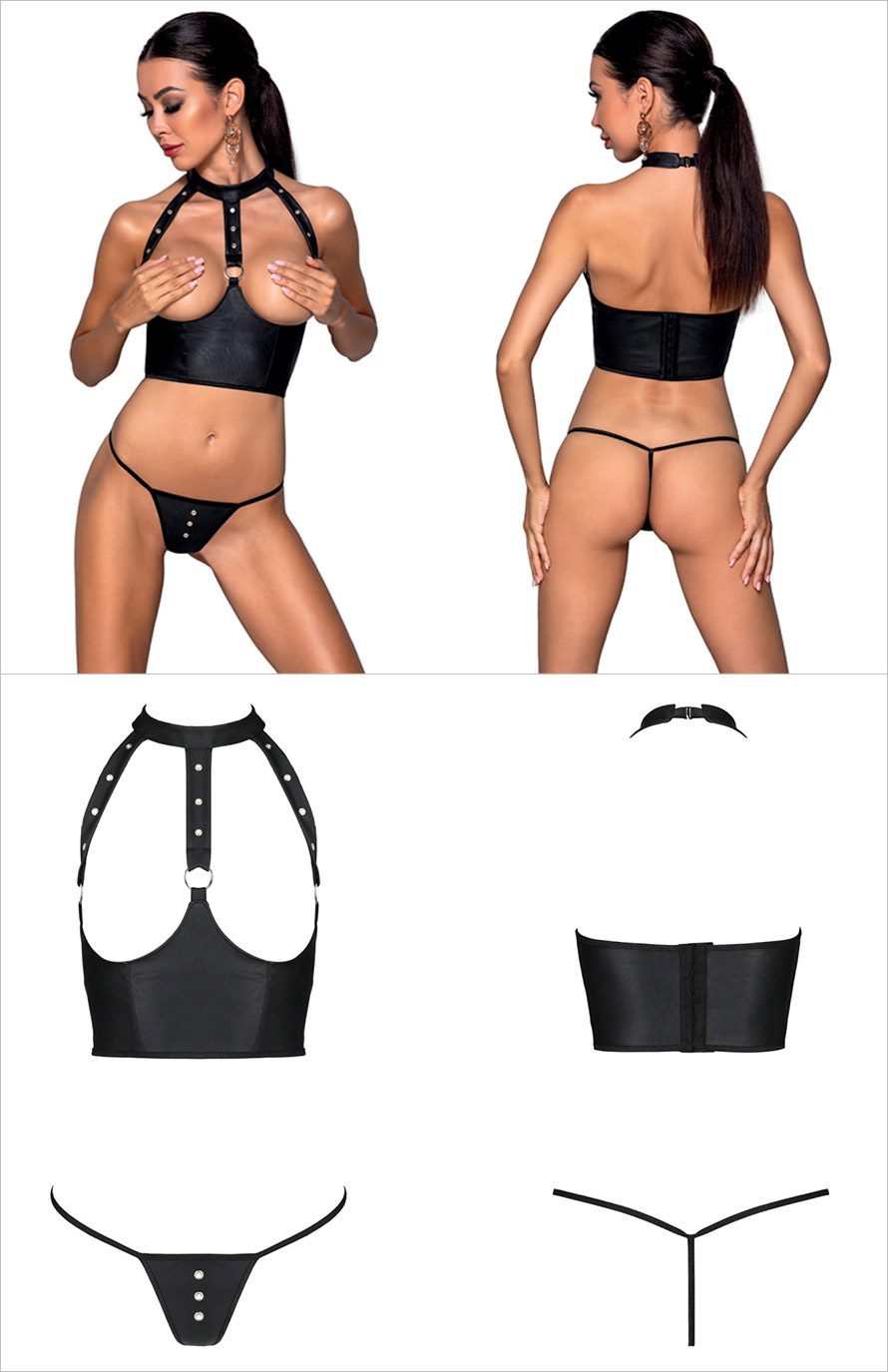 Passion Genevia | Ensemble ouvert et provocateur | 2 pièces | Noir