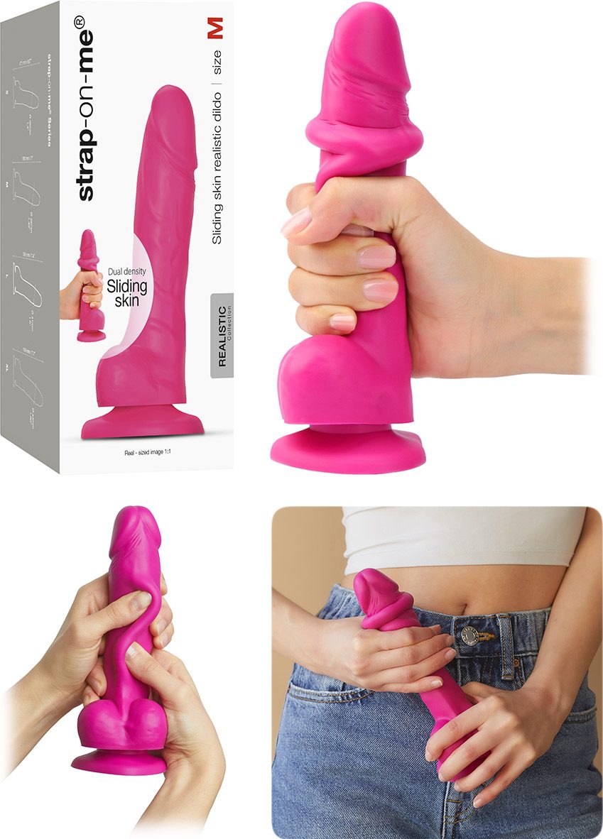 Strap-on-me Sliding Skin | Dildo réaliste avec base ventouse | Fuchsia
