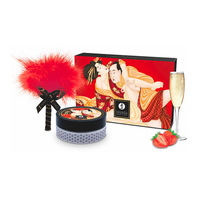Shunga | Küssbares Massagepuder | Erdbeersekt