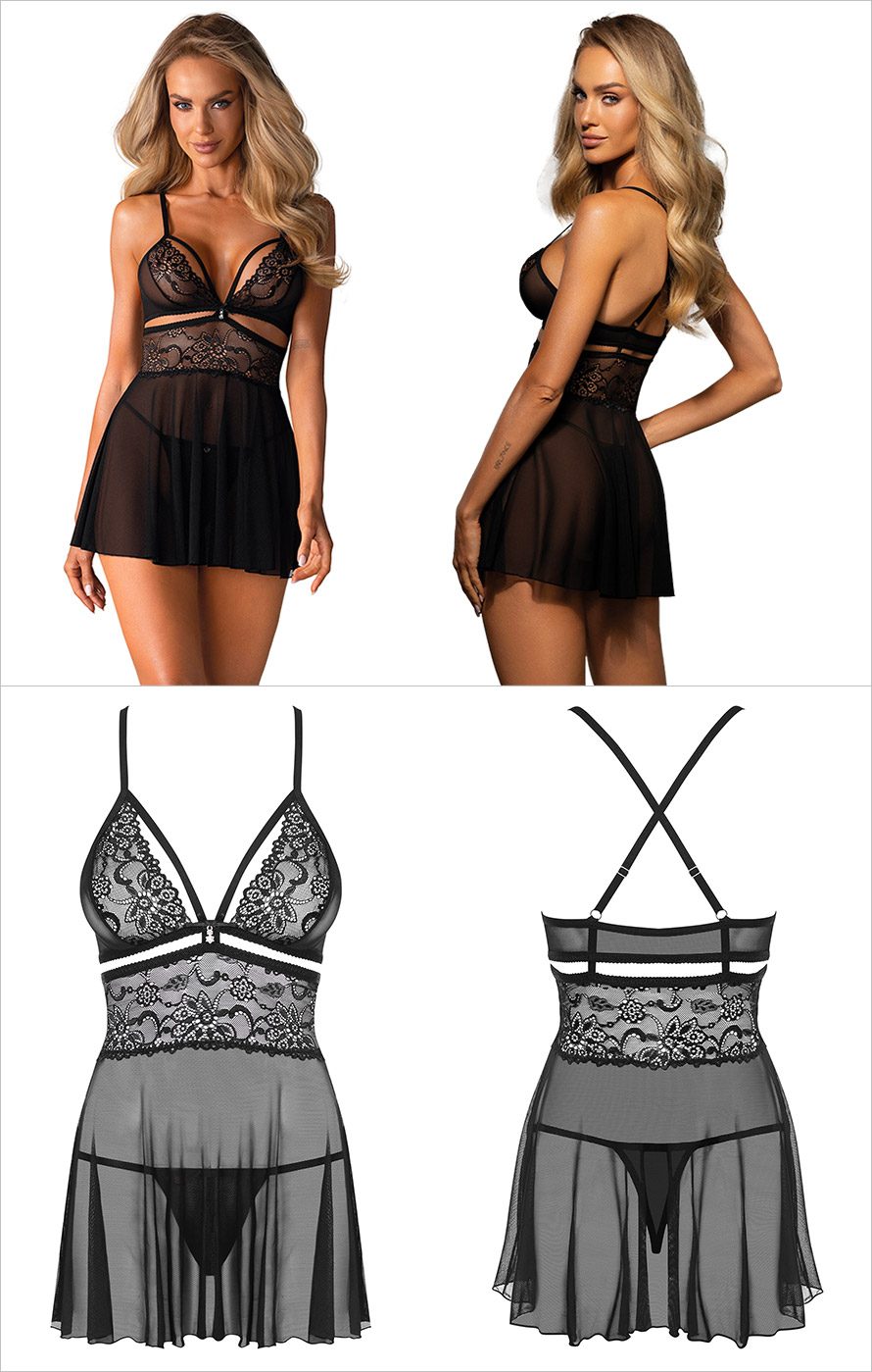 Obsessive 838-BAB-1 | Nuisette en dentelle et voile délicat