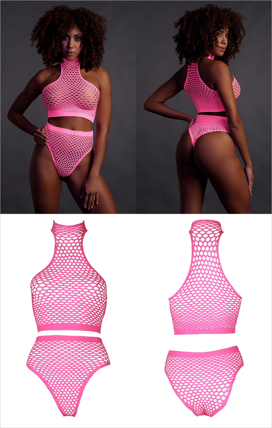 Ouch! Glow in the Dark | Set rose fluo avec top & culotte taille haute