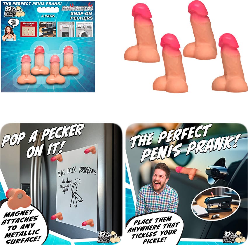 Snap-On Peckers | Pack mit 4 magnetischen Penissen aus Silikon