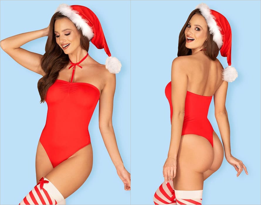 Obsessive Kissmas | Body en voile avec bonnet de Noël