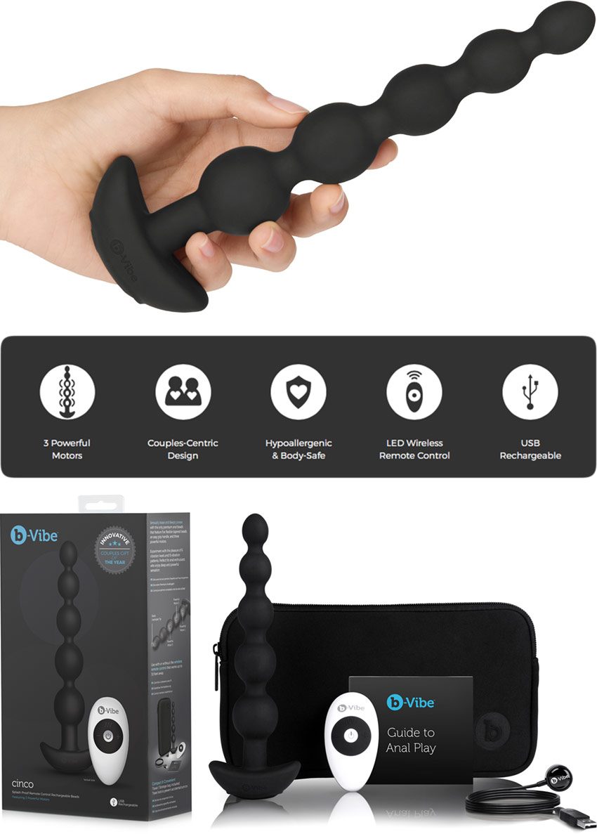 b-Vibe Cinco | Chapelet anal télécommandé avec 5 boules anales