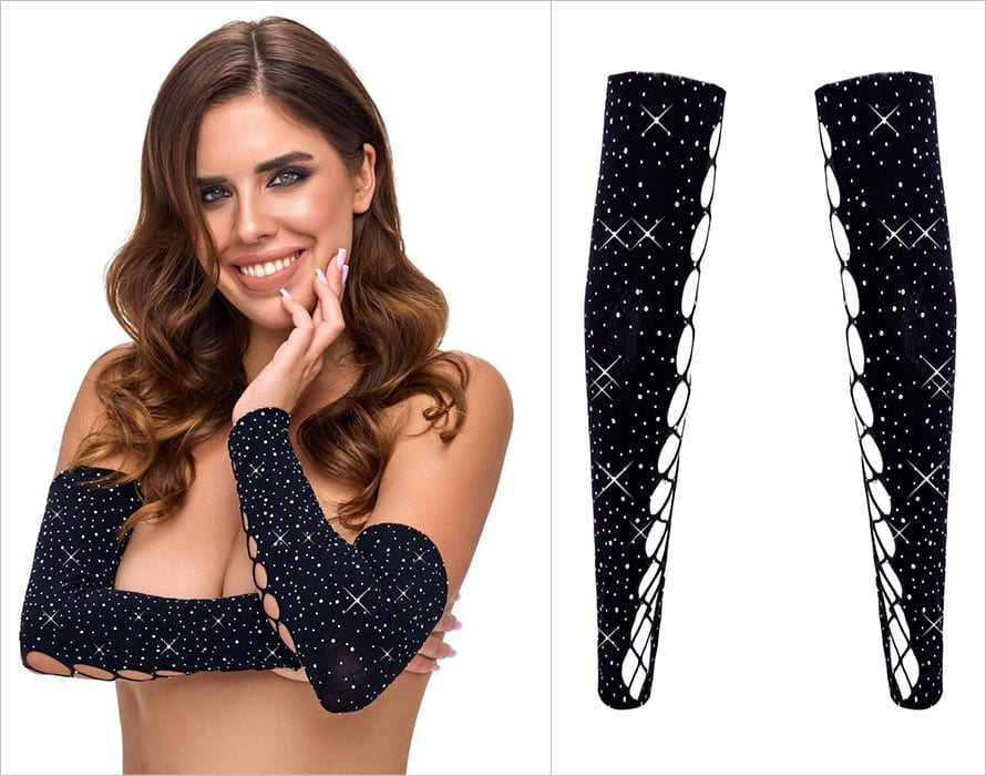 Cottelli Accessoires 1390 | Sublimes gants noirs décorés de brillants