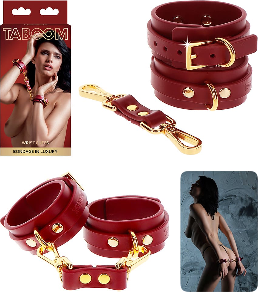Taboom Bondage in Luxury | Handgelenkfesseln aus rotem Kunstleder