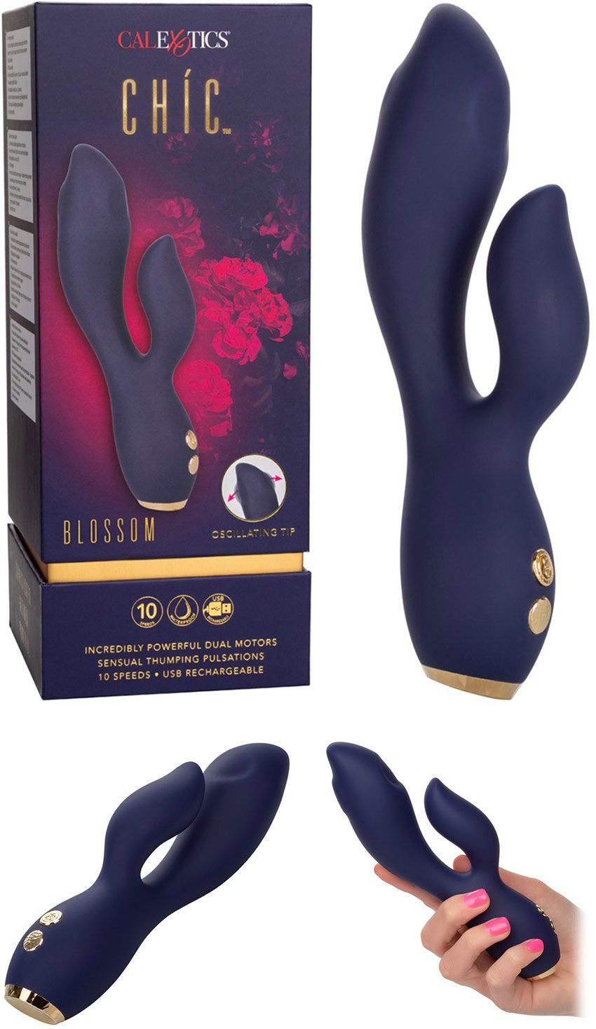 CalExotics Chic Blossom | Vibrator kaninchen pulsant | Blau