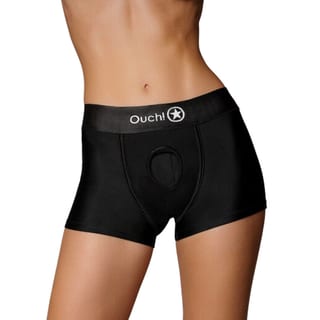 Harnais lingerie Ouch! Vibrating Strap-on Boxer - Noir Harnais lingerie Ouch! Vibrating Strap-on Boxer - Noir