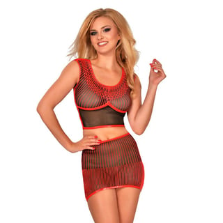 Guilty Pleasure enganliegendes Set aus Datex - Rot & Schwarz