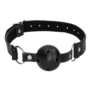 Bâillon-boule troué avec sangles en cuir Ouch! - Noir