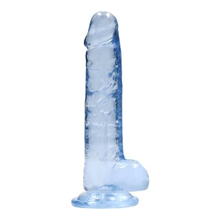 Dildo avec testicules et ventouse RealRock Crystal Clear - 14 cm - Bleu