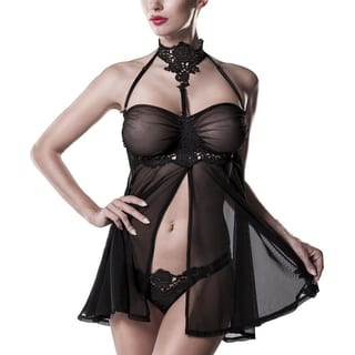 Grey Velvet 20024 Babydoll & Höschen - Schwarz