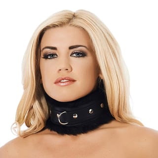 Collier rembourré en cuir avec fausse fourrure - Noir (M/L) Collier rembourré en cuir avec fausse fourrure - Noir (M/L)
