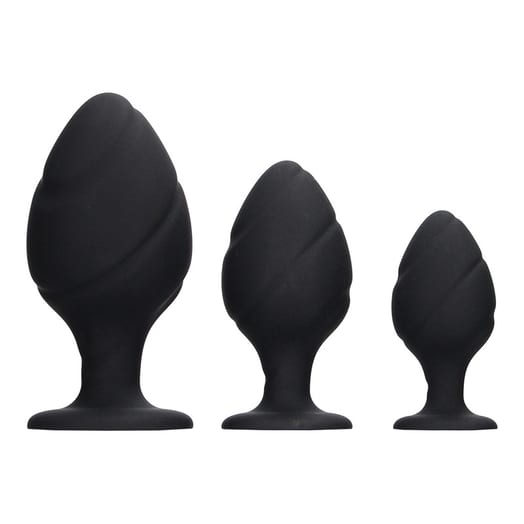 Set de plugs anaux Ouch! Swirled Butt Plug - Noir (3 plugs anaux)