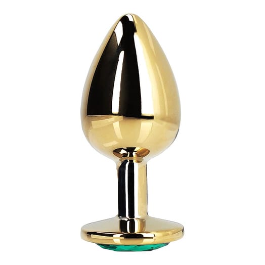 Plug anal en métal doré avec cristal vert Ouch! Metal Butt Plug (L)