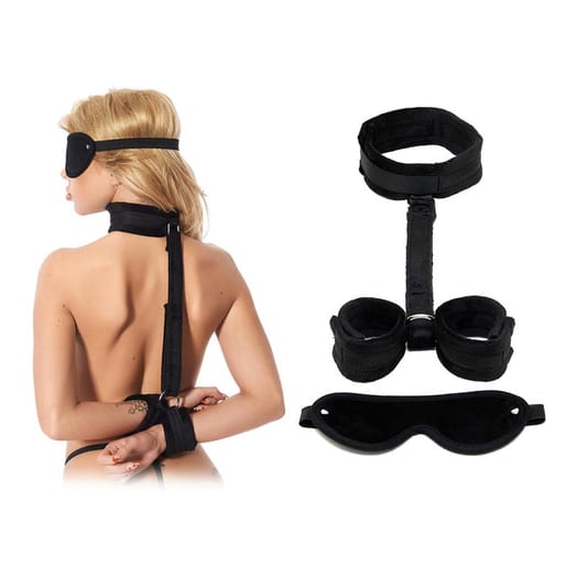 Soft Bondage Set (Halsband-Fesselgeschirr / Befestigungen) - Schwarz