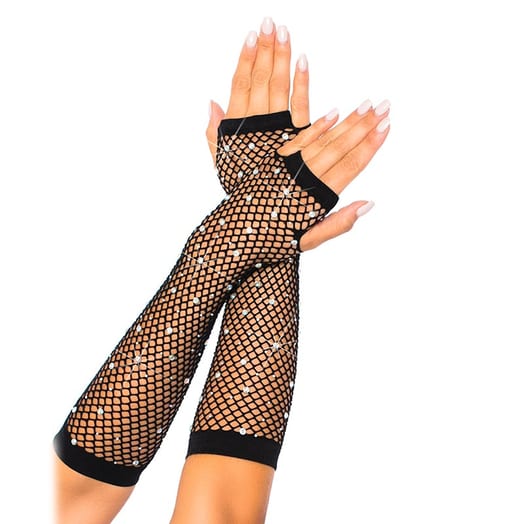 Leg Avenue Rhinestone Handschuhe - Schwarz
