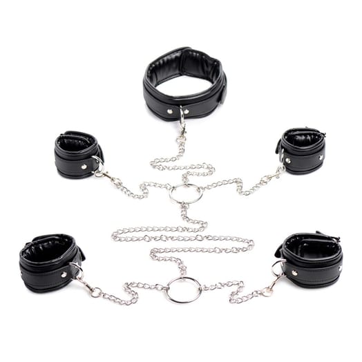 Strict BDSM-Befestigungen mit Ketten (Hals, Hand- und Fussgelenke)