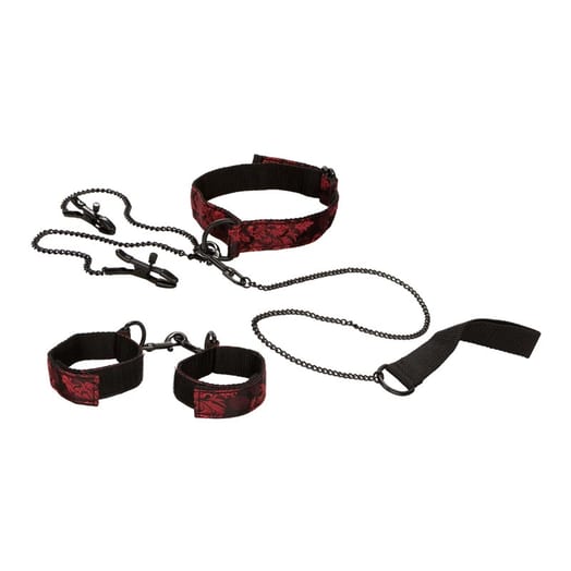 Collier, laisse, menottes et pinces Scandal Submissive Kit