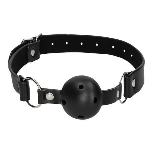 Bâillon-boule troué avec sangles en cuir Ouch! - Noir