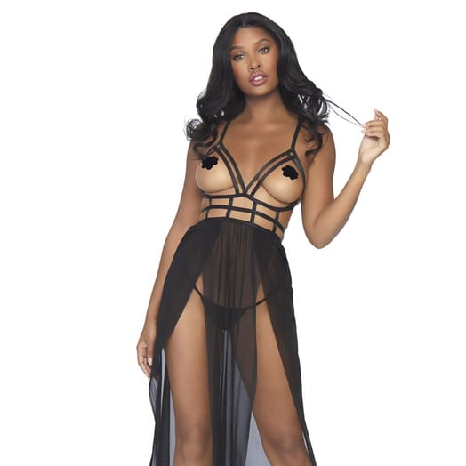 Leg Avenue Robe longue Strap Cage - Noir